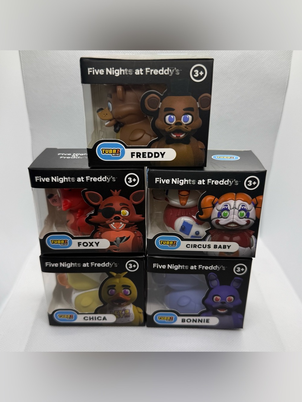 FNAF TUBBZ Mini Duck Set 5pc Freddy Bonnie Chica Foxy Circus Baby